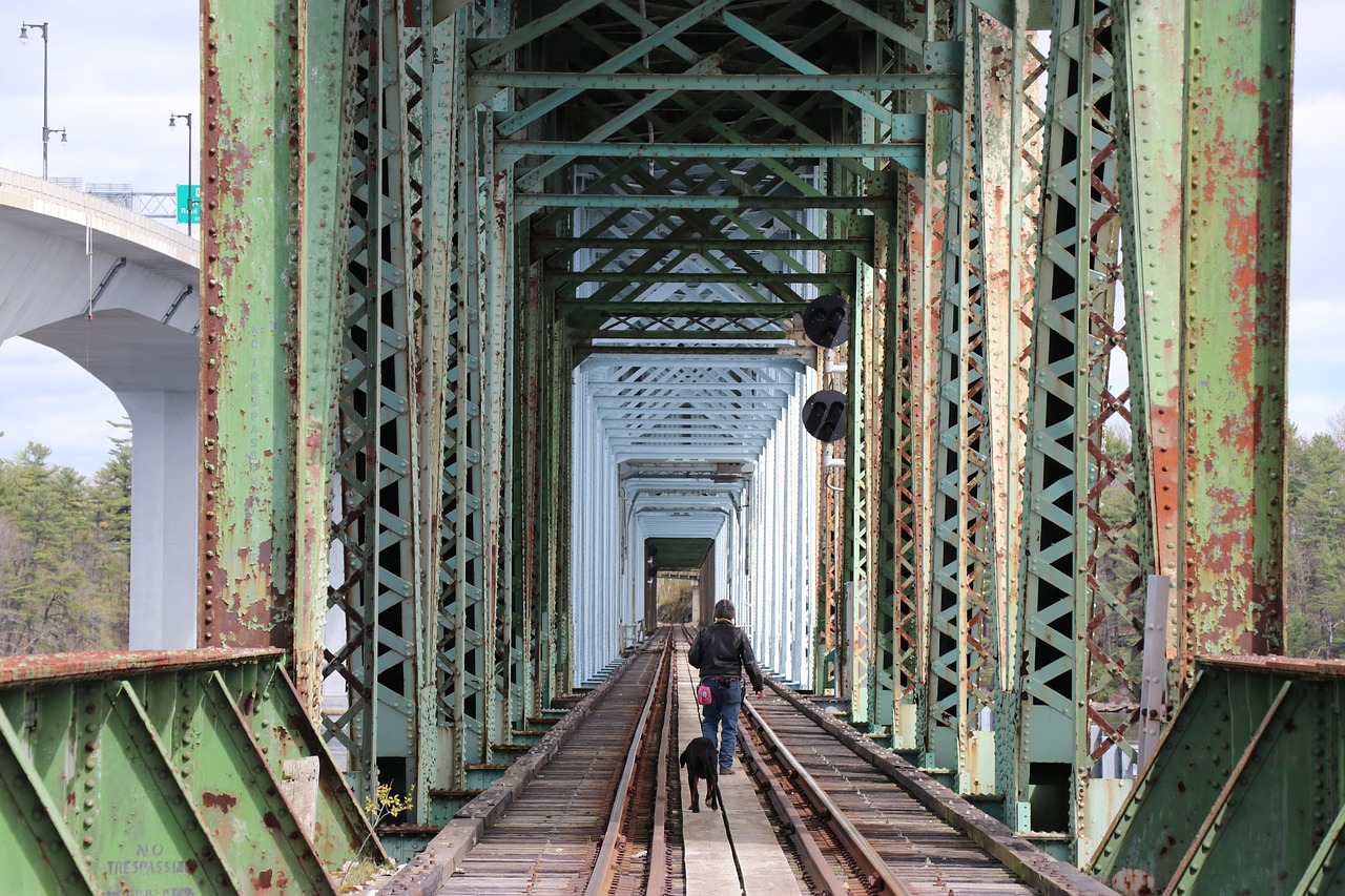 collapsed bridge bath maine railroad tracks railroad free photo