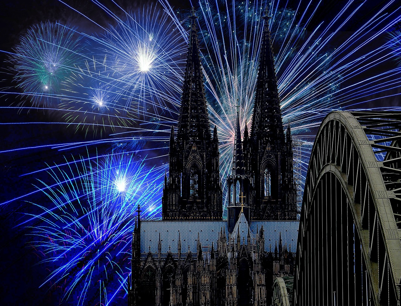 cologne cathedral fireworks darkness free photo