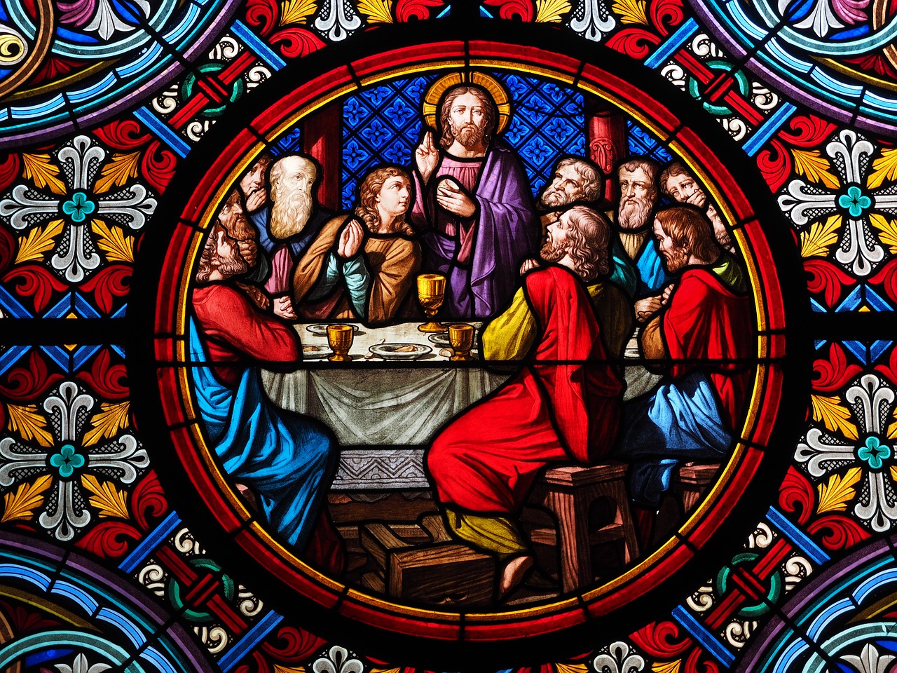 color glass window last supper basel free photo