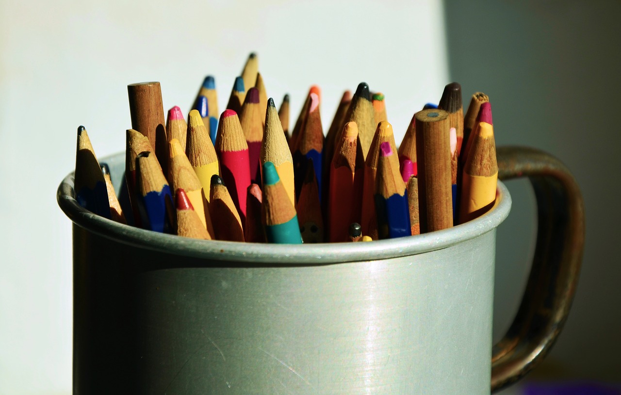 colored pencils pens container free photo