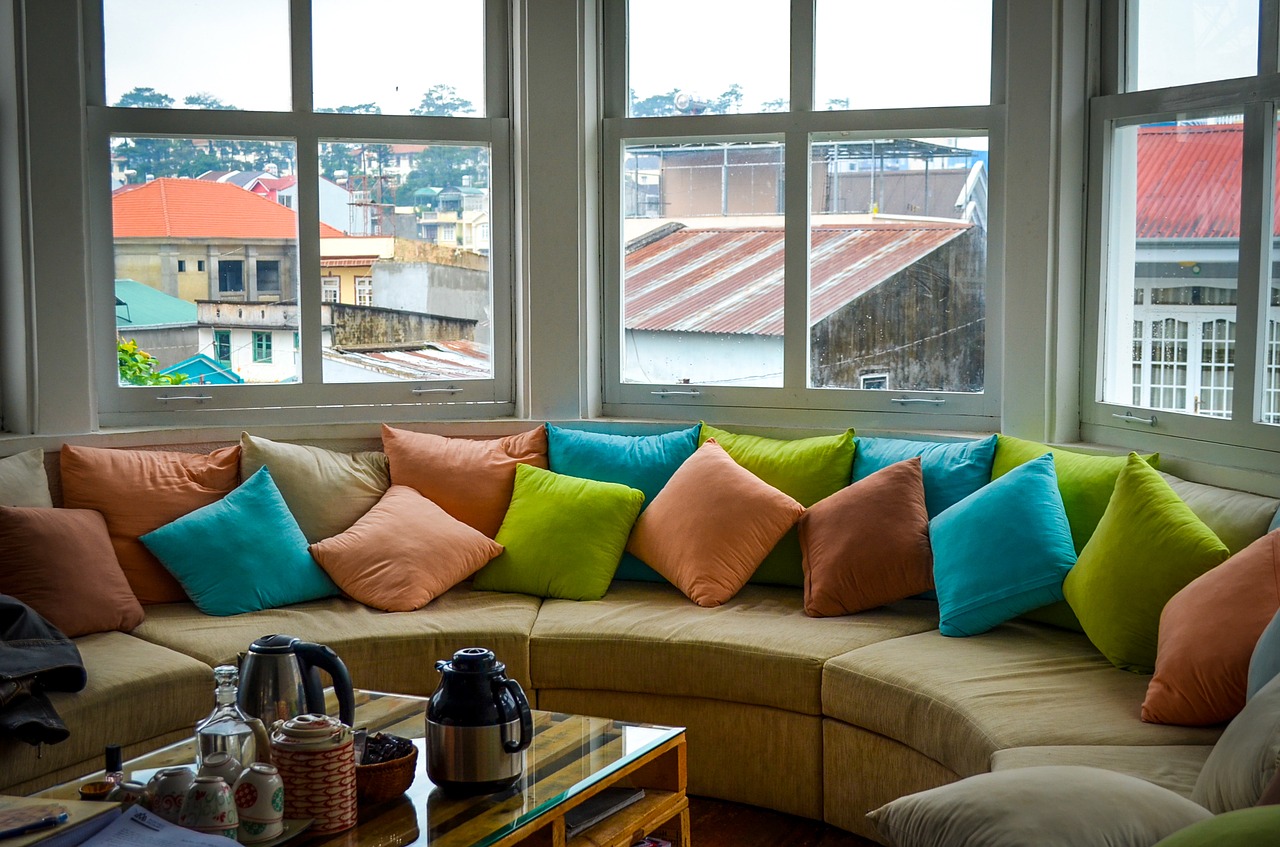 colorful pillows windows free photo
