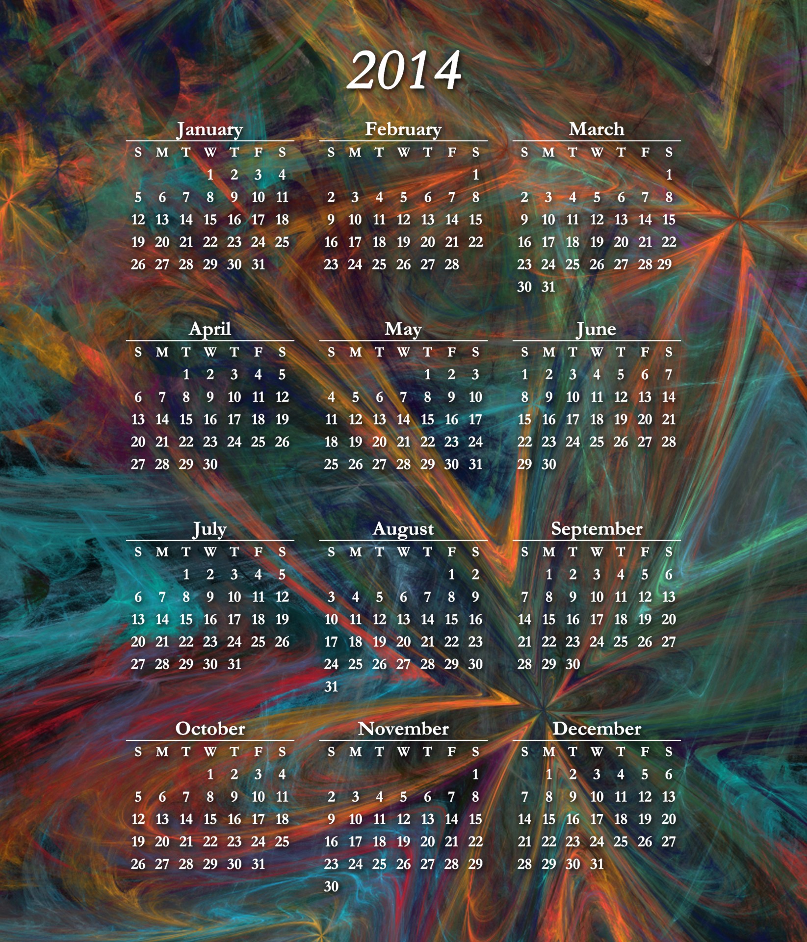 calendar 2014 colorful free photo