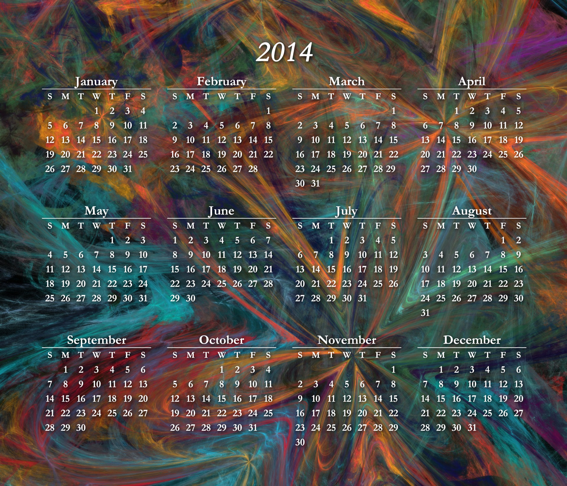 calendar 2014 colorful free photo