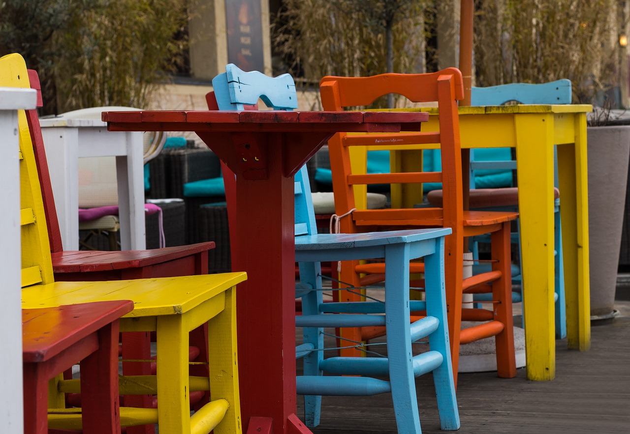 colorful chairs dining tables free photo