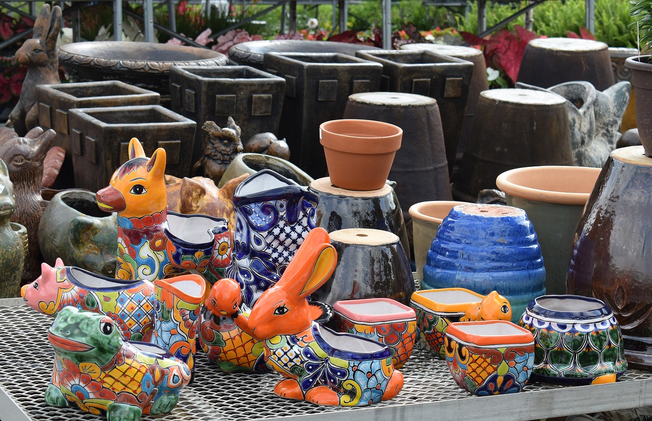 colorful ceramic pots animals painted free photo