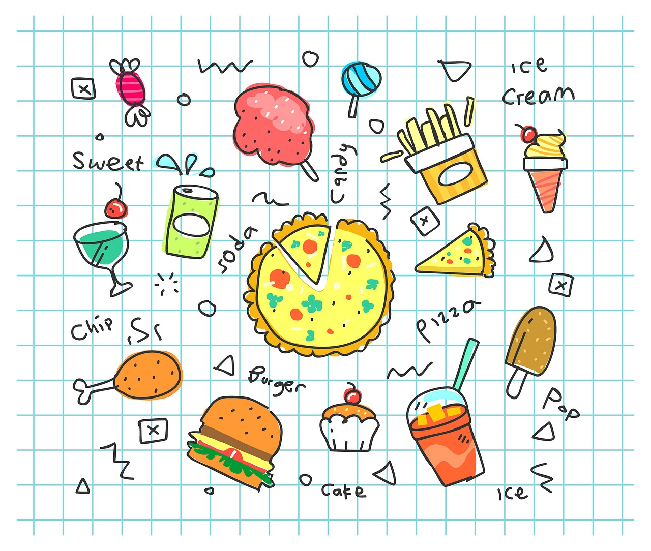 colorful doodle soda cartoon free photo