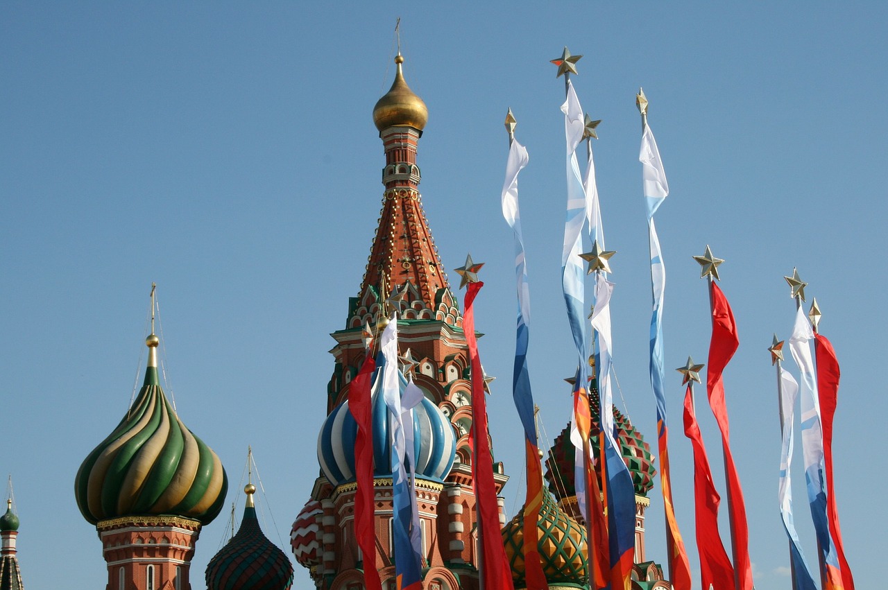 colorful flags victory day flags red square free photo