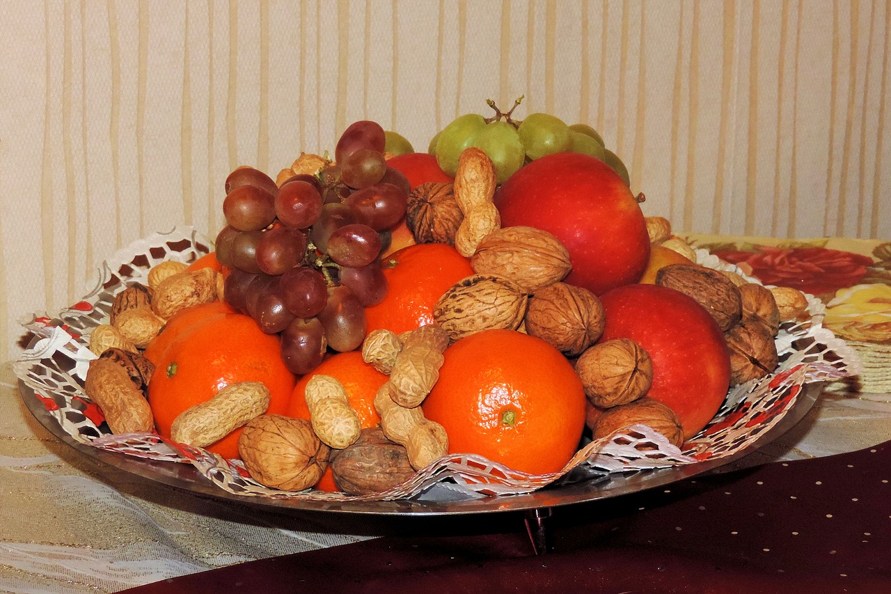 colorful plate fruit nuts free photo