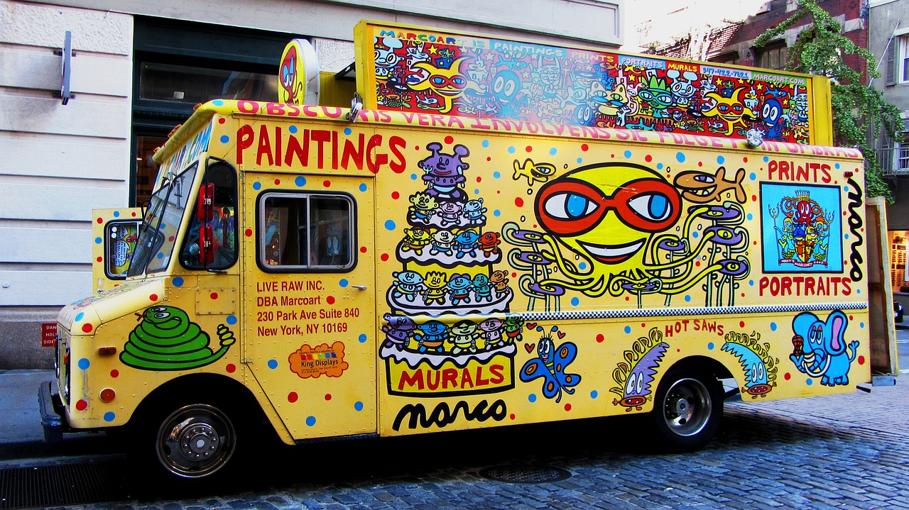 colorful vans cheerful advertising free photo