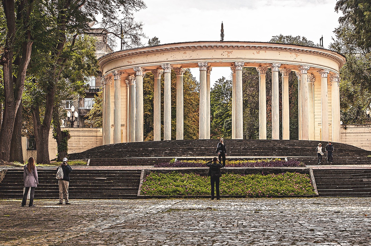 columns people stairs free photo