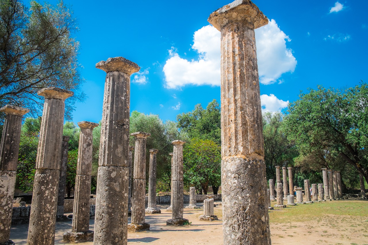 columns ancient olympia ruins free photo