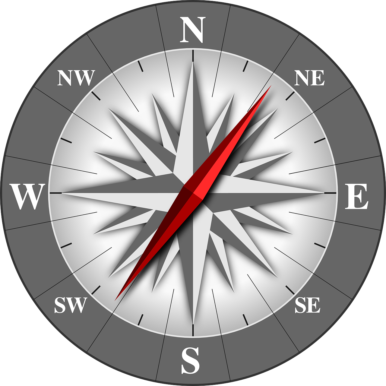 Compass Rose Four Cardinal Directions North East South West White