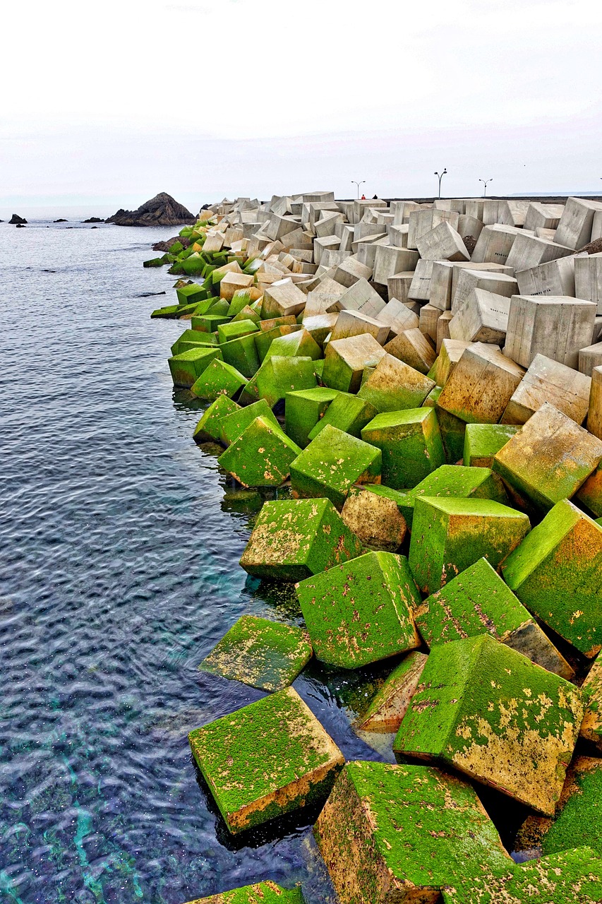 concrete blocks sea green free photo