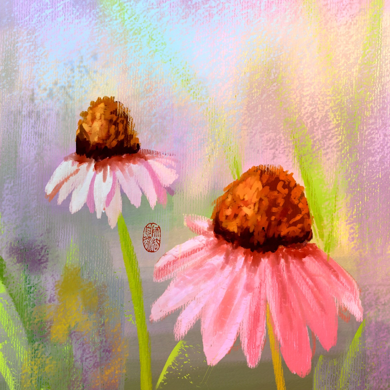 cone flowers digital painting nature free photo