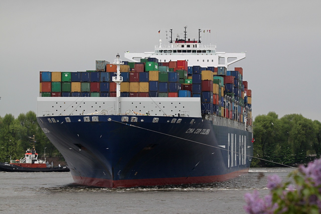container ship river free photo