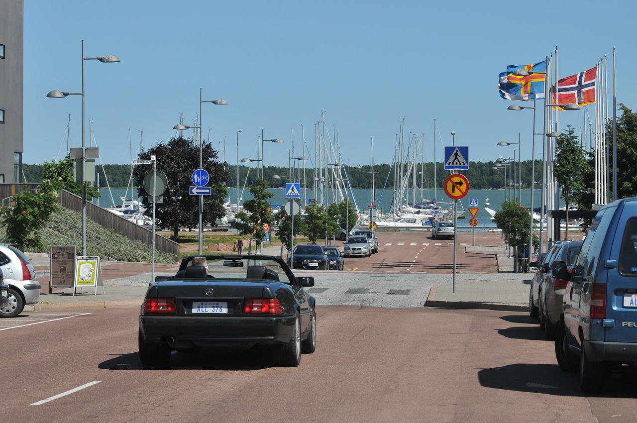 convertible road flag free photo