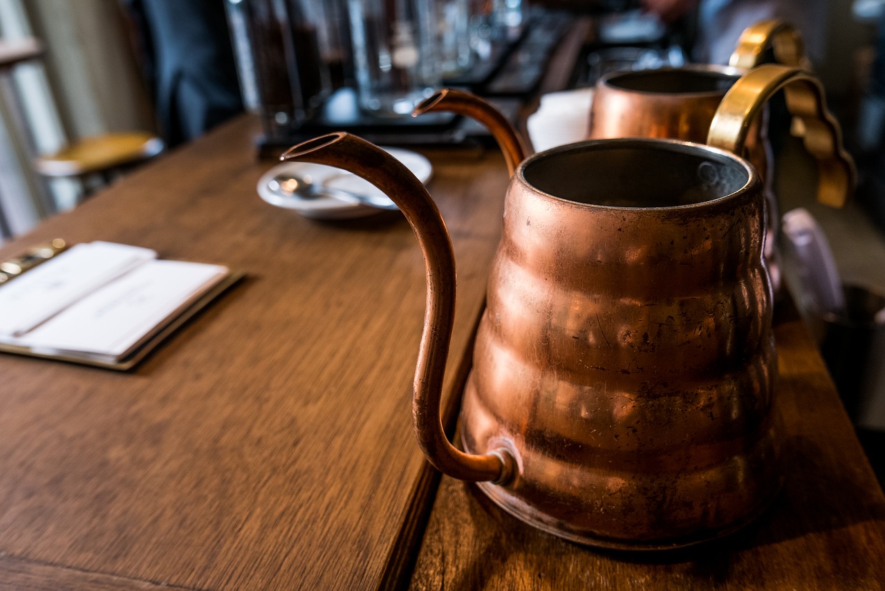 copper pot desk kitchenware free photo