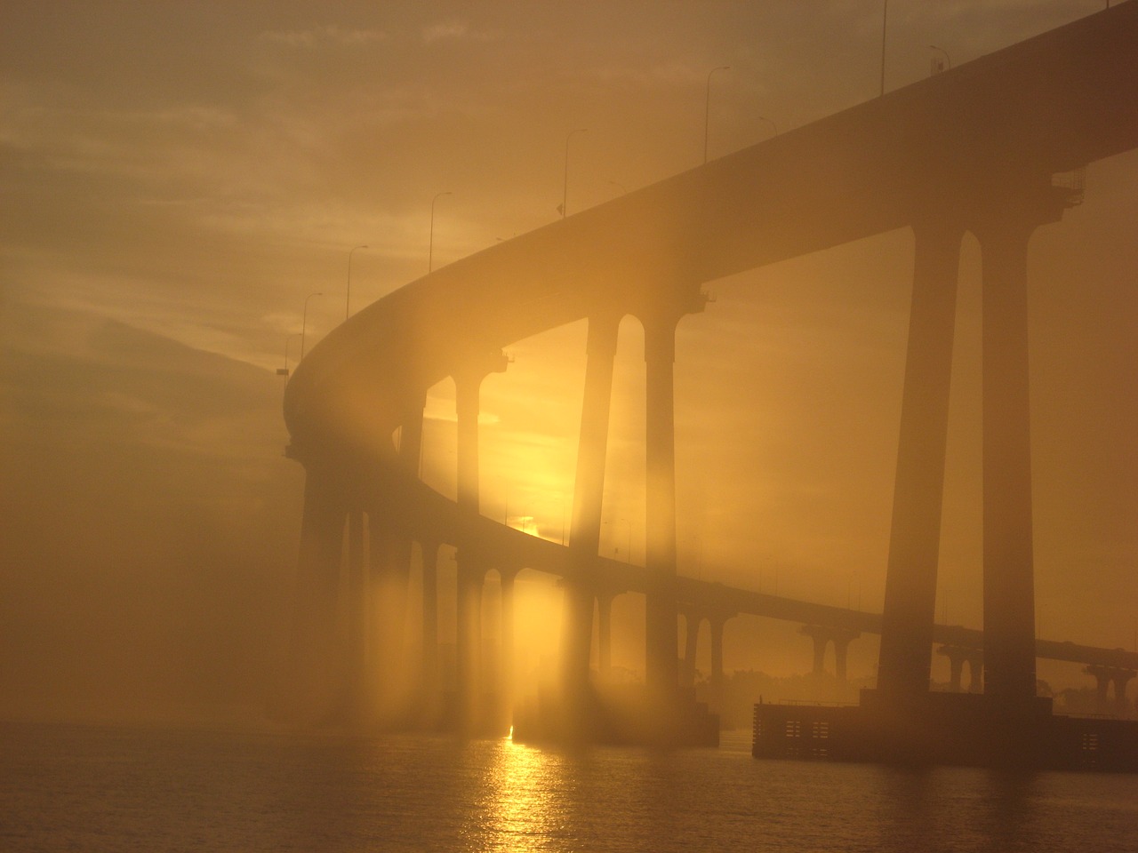 coronado bridge sunset fog free photo