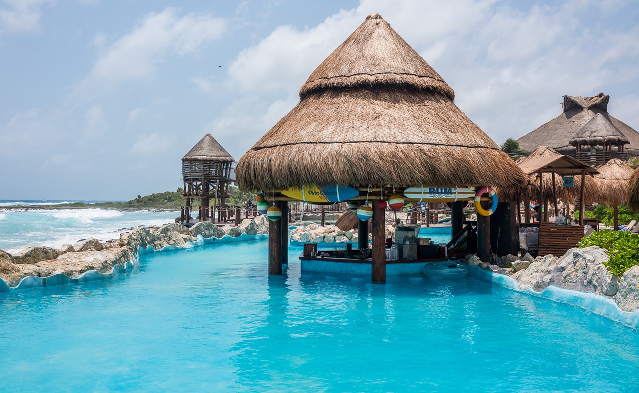 costa maya  swim up bar  hut free photo