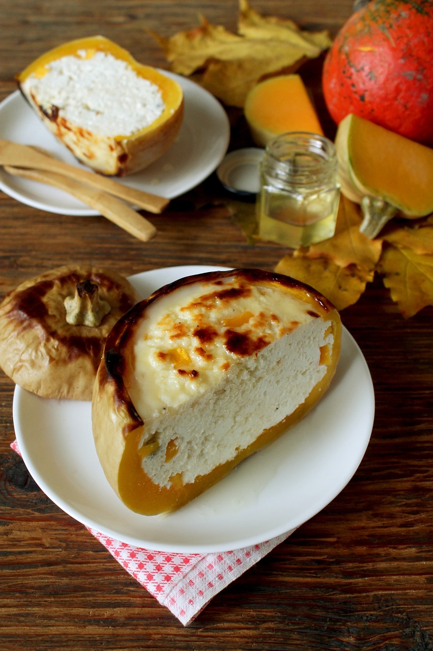 cottage cheese casserole casserole in a pumpkin in the oven free photo