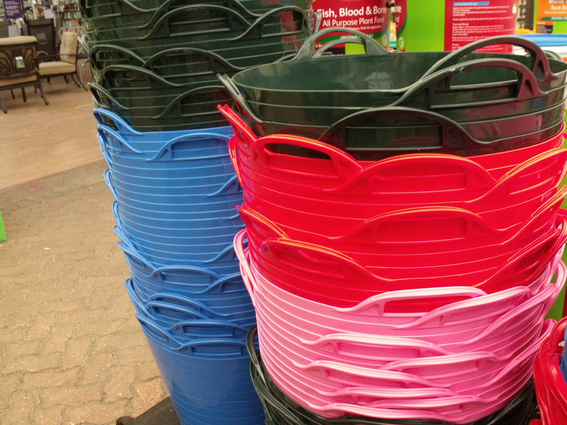 red blue pink coloured baskets coloured baskets free photo