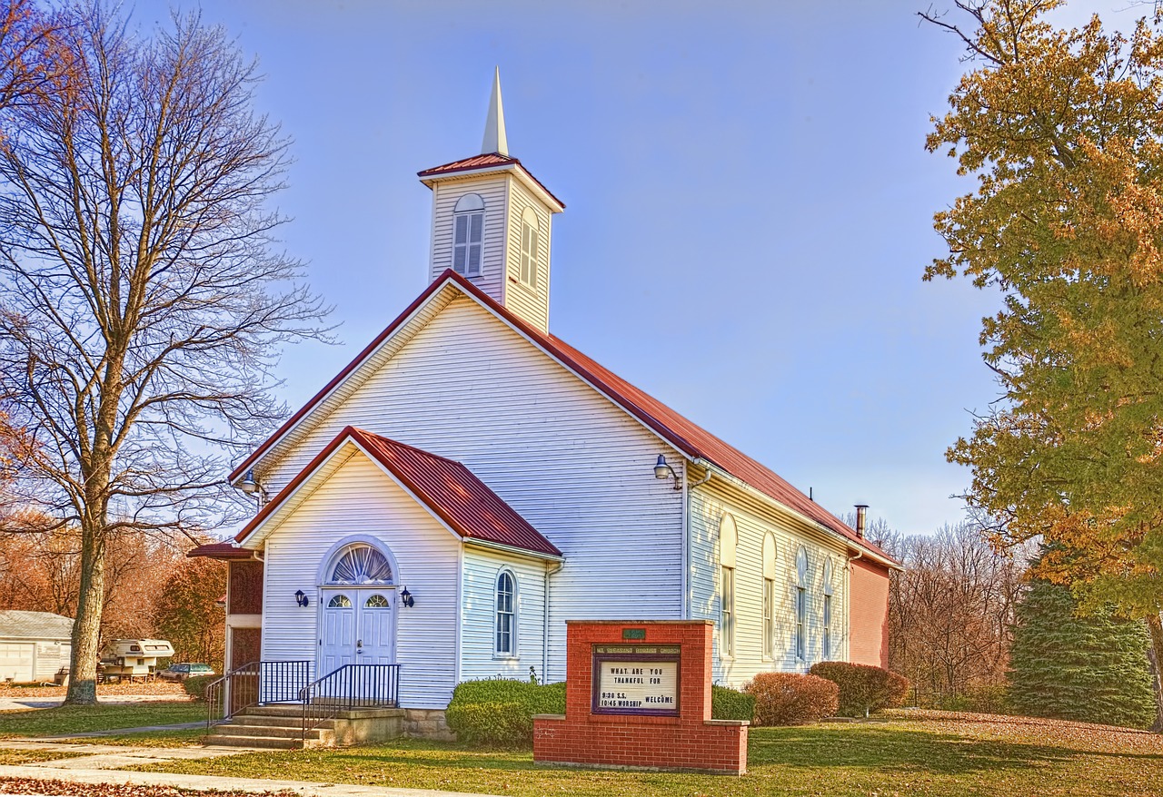 country church scenery trees free photo