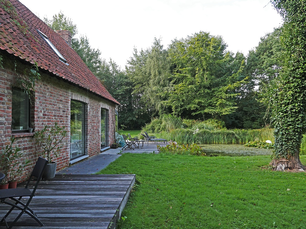 country house in the natural park pond reed free photo