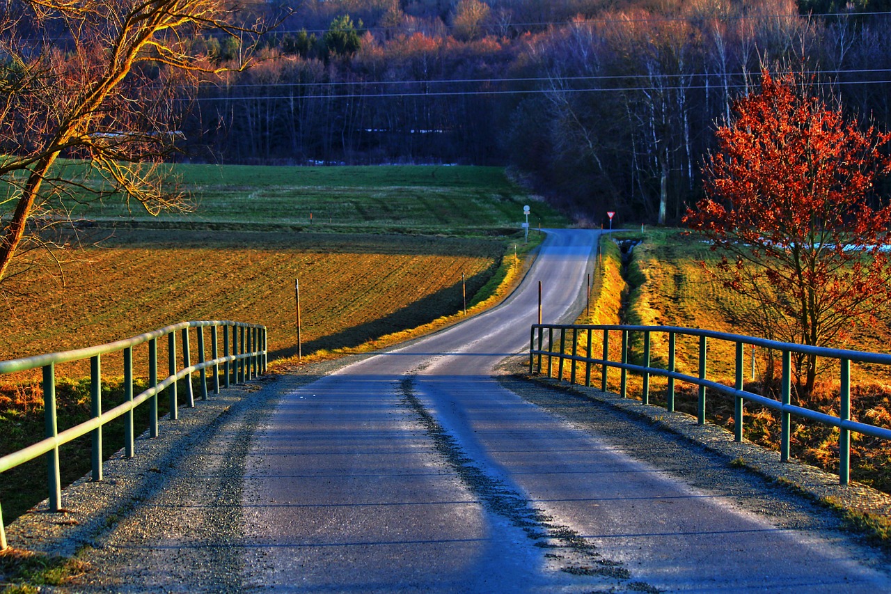 country road landscape bridge free photo