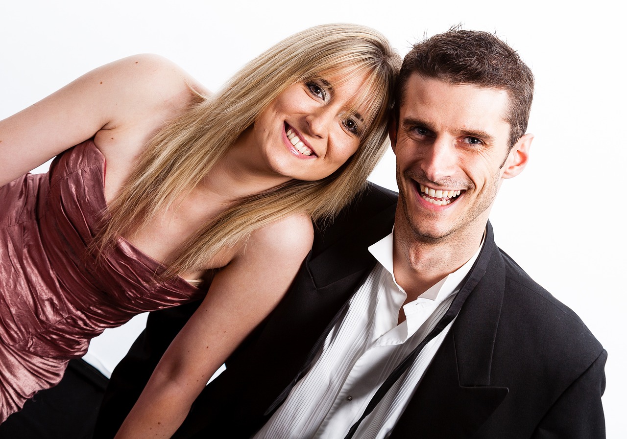 couple smiling formal free photo