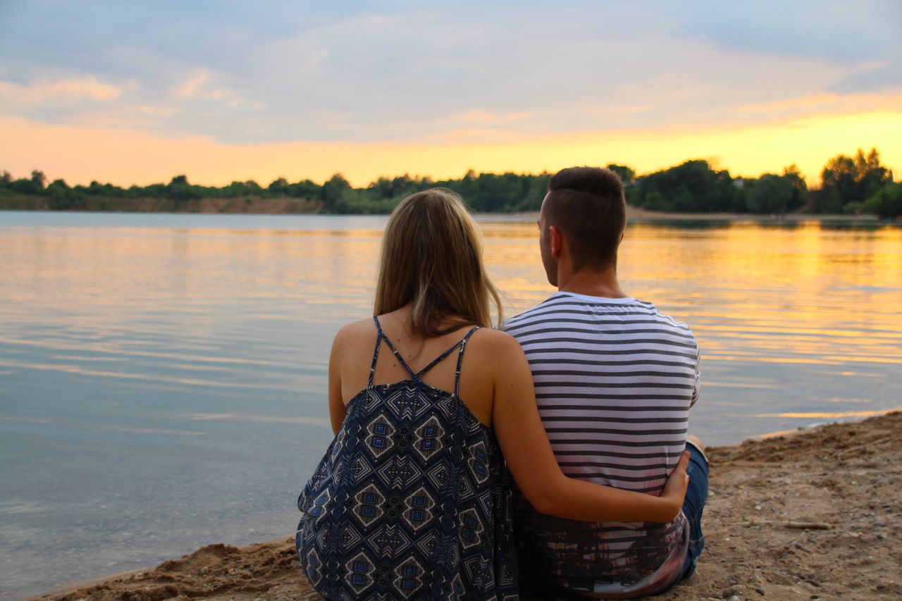 couple lake sunset free photo