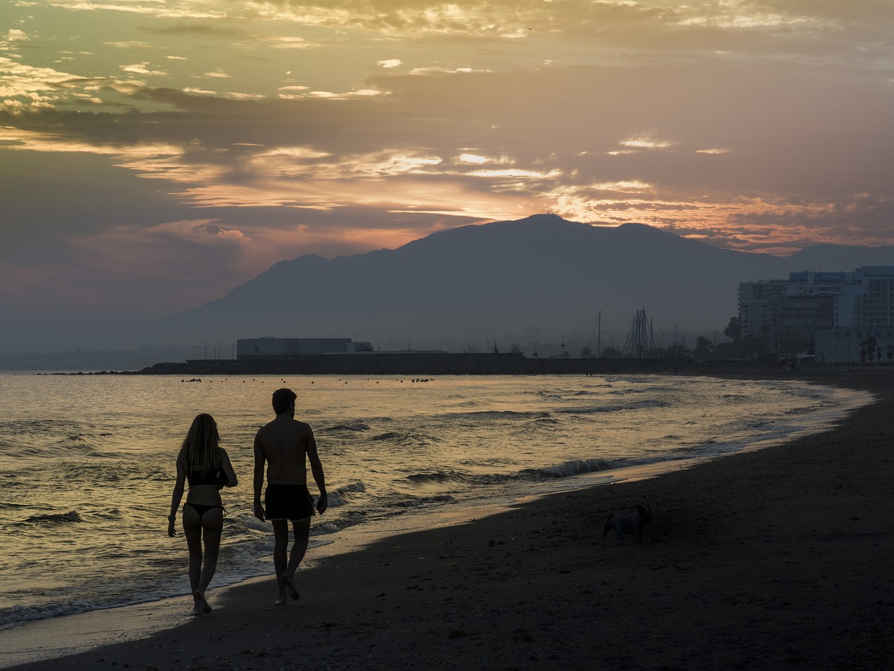 couple sunset beach free photo