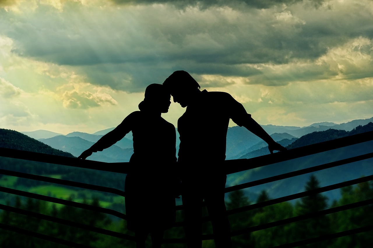 couple  silhouette  landscape free photo