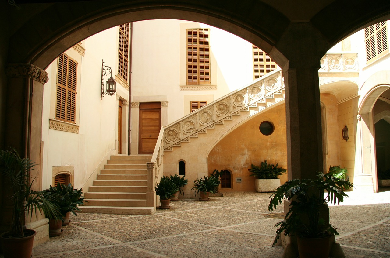 courtyard arcade stairs free photo