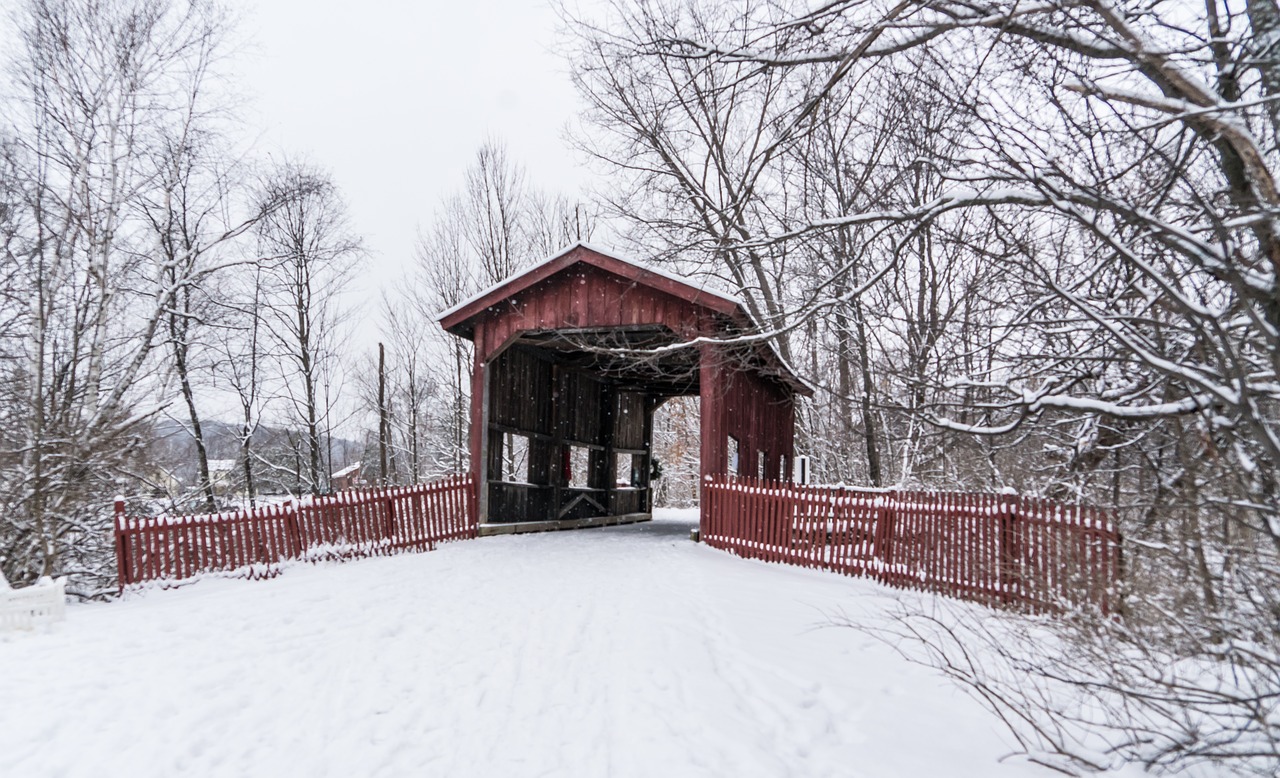 covered bridge  snow  winter free photo