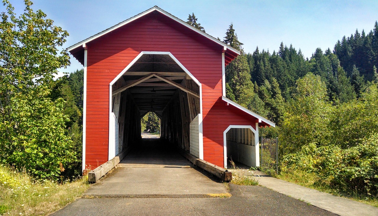 covered bridge red rural free photo