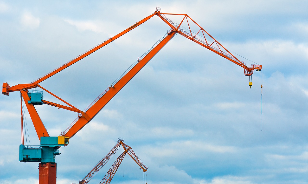 crane cranes blue sky free photo