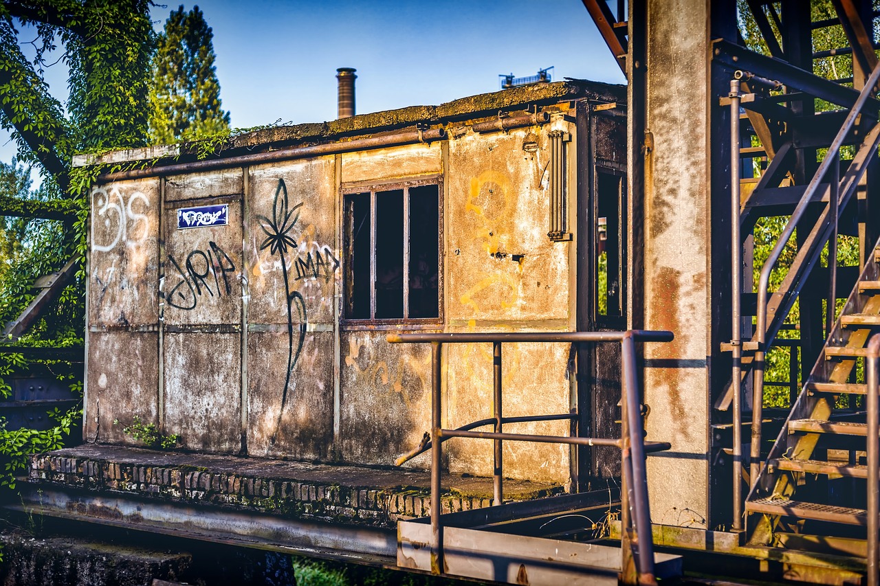 Deserted factory. Russian old Industrial Houses.