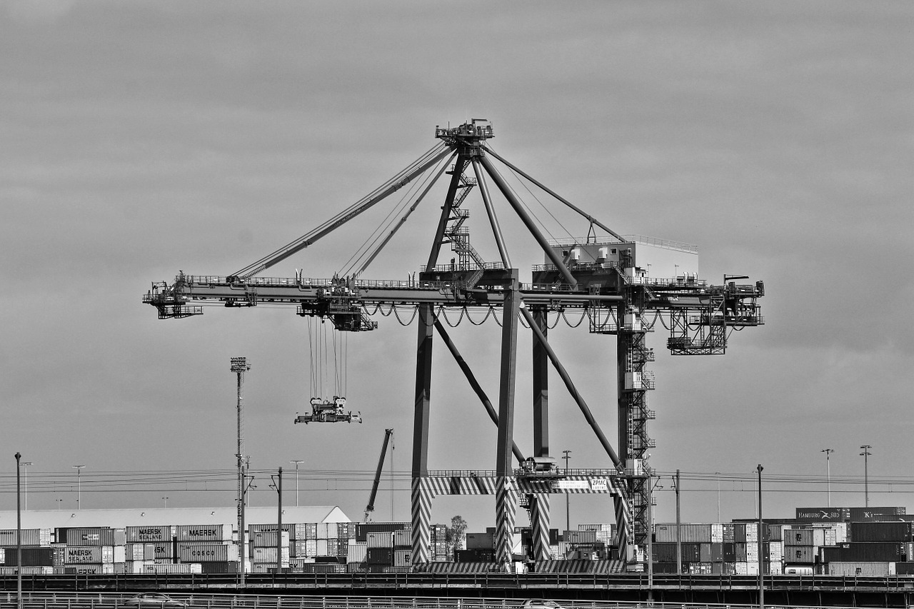 crane harbor black and white free photo