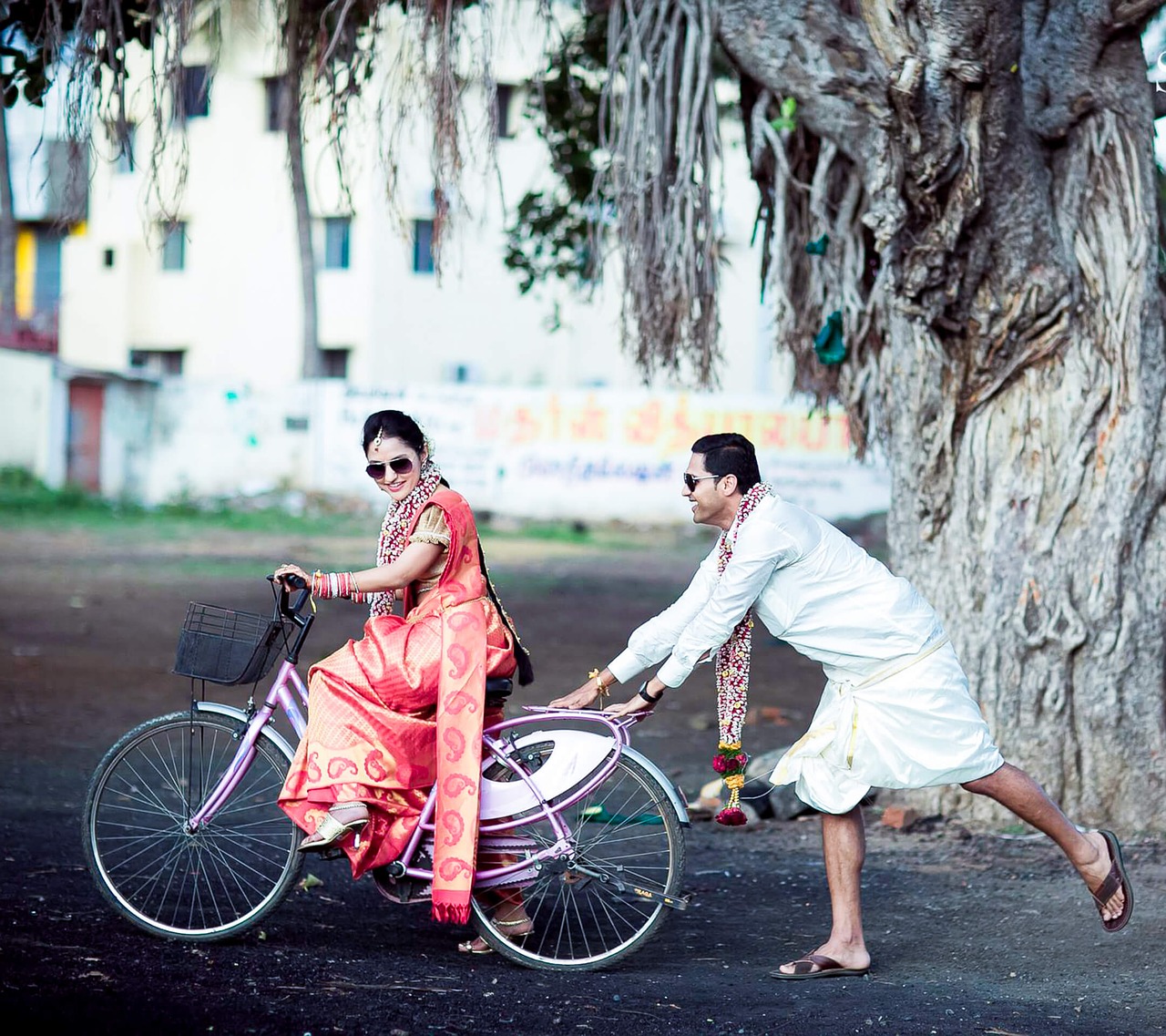 crazy couple bicycle free photo