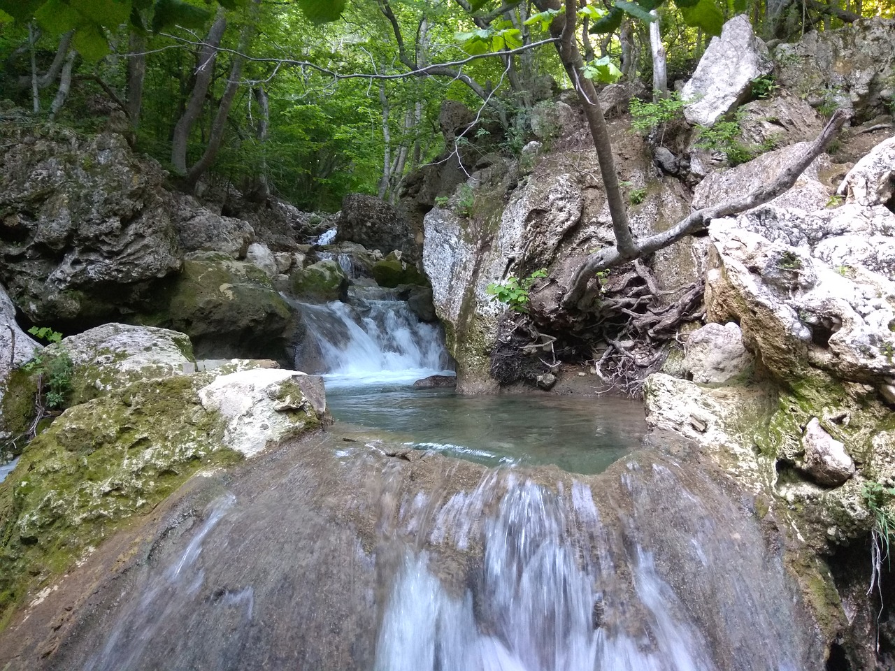 crimea red caves waterfall free photo