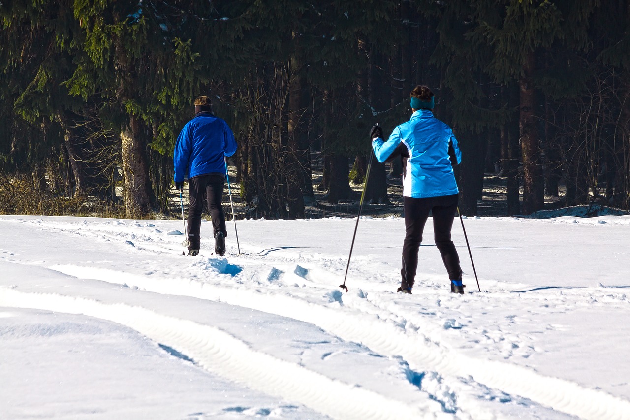 cross country skiing  man  woman free photo