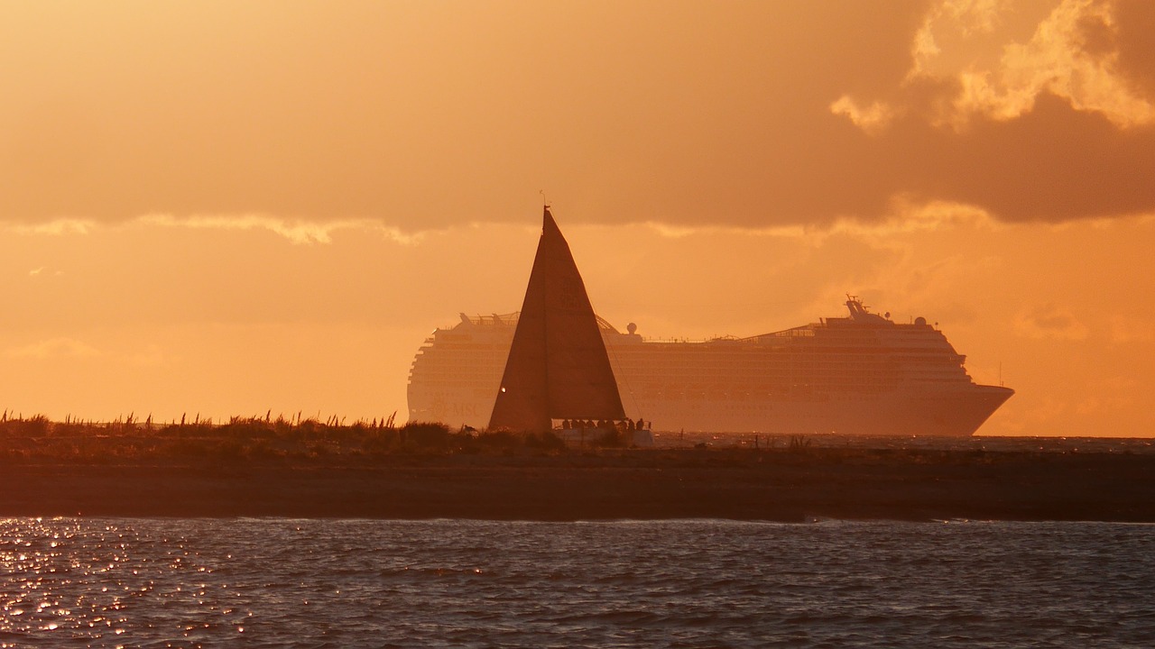 cruise ship sailing boat evening sun free photo