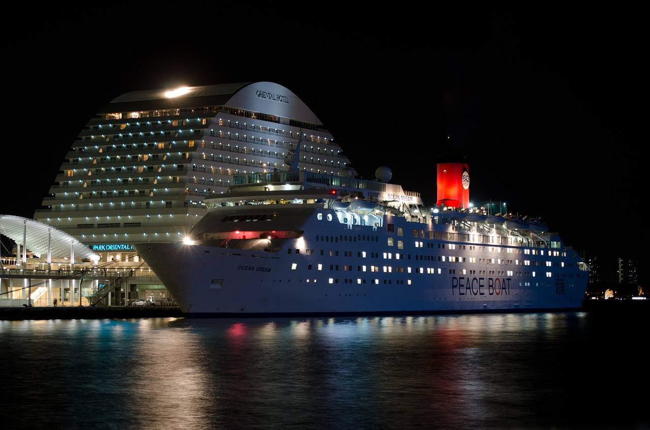 cruise ship night japan free photo
