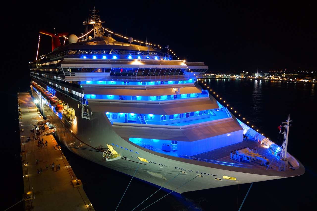 cruise ship night neon light free photo