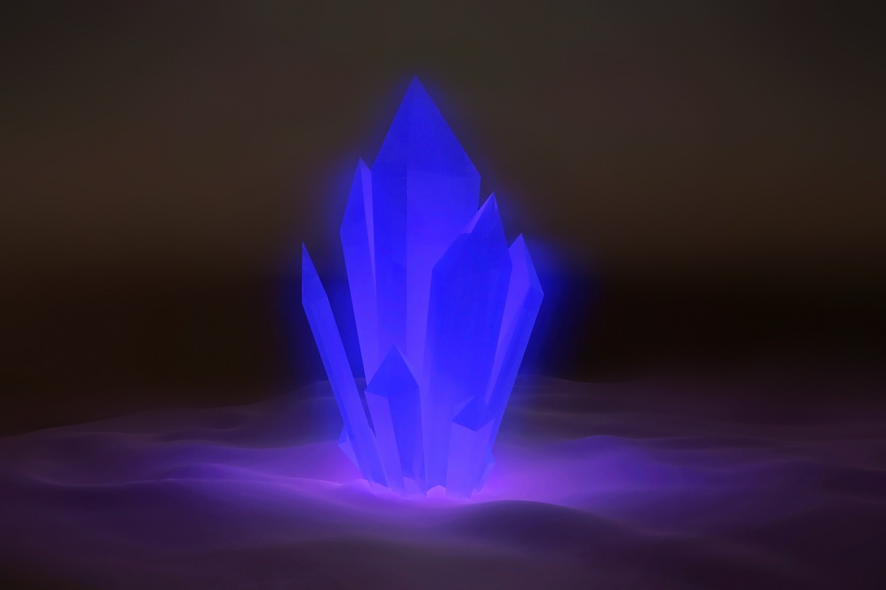 Mystical crystal of medium size, shining and translucent. fantasy