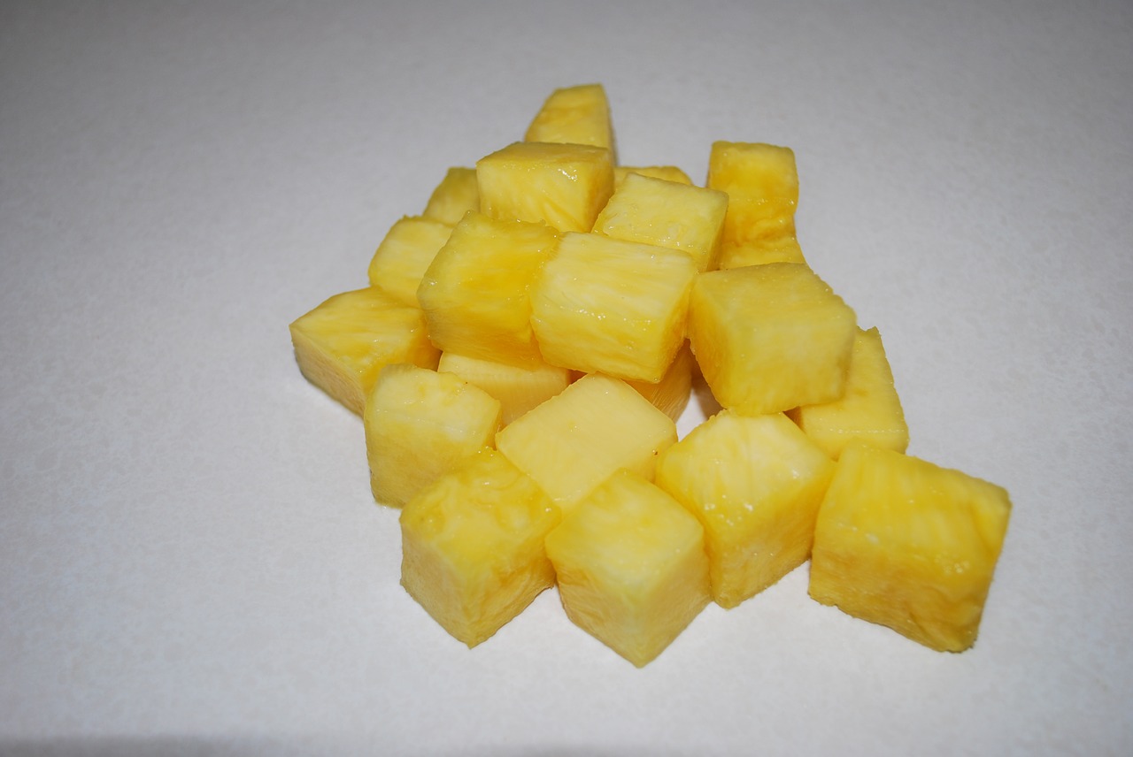 cubed pineapple fruit free photo