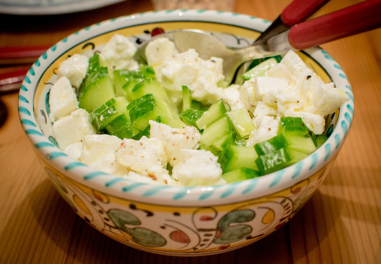 cucumber salad mozzarella shell free photo