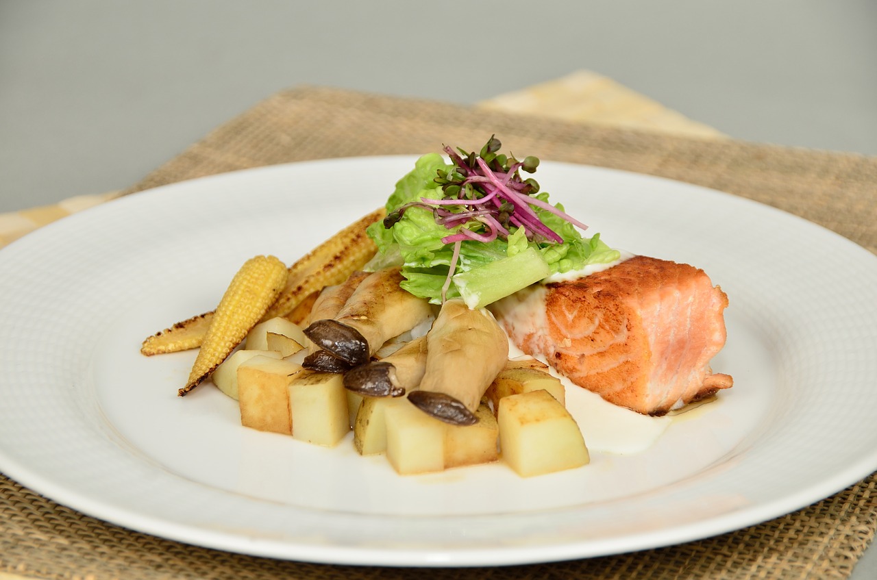 cuisine of china salmon vegetables salmon free photo