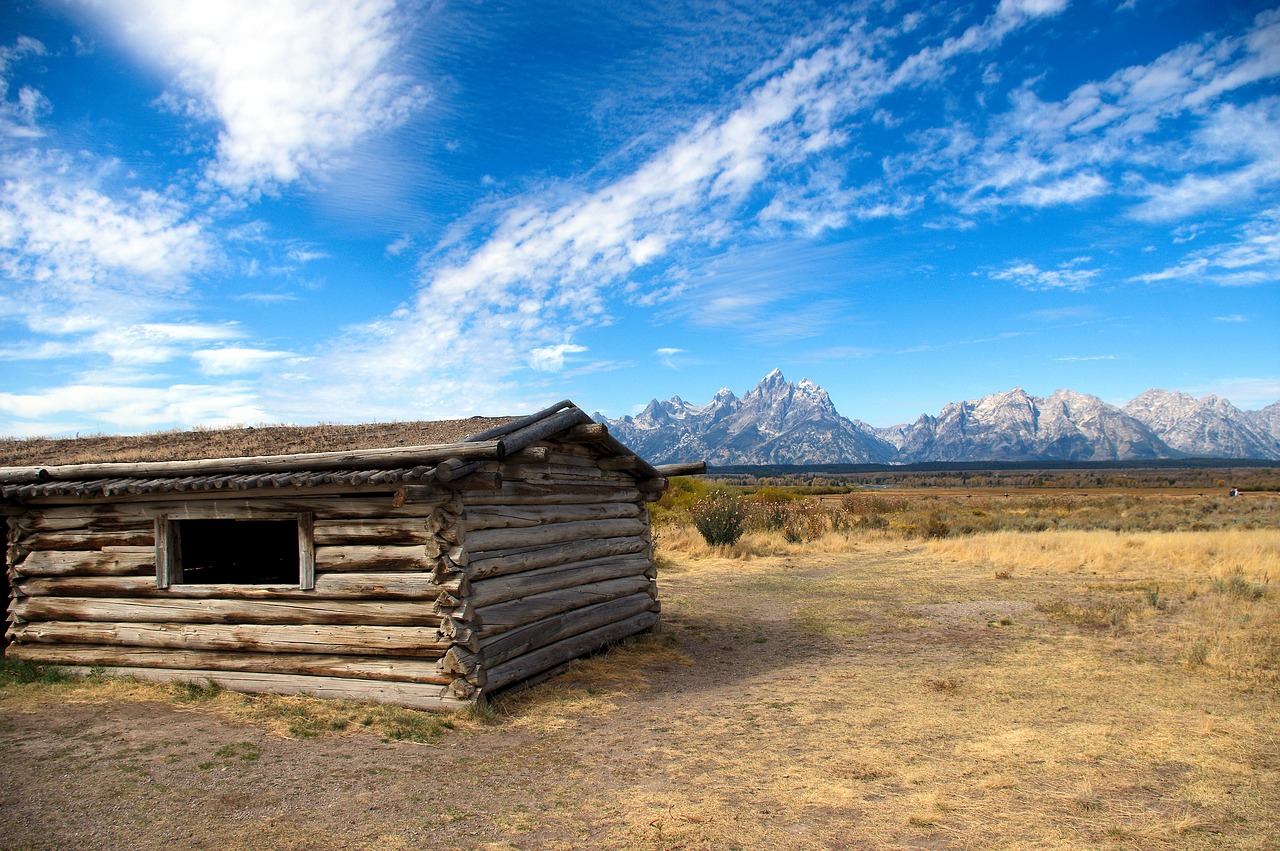 cunninghan cabin and teton range  cabin  mountains free photo