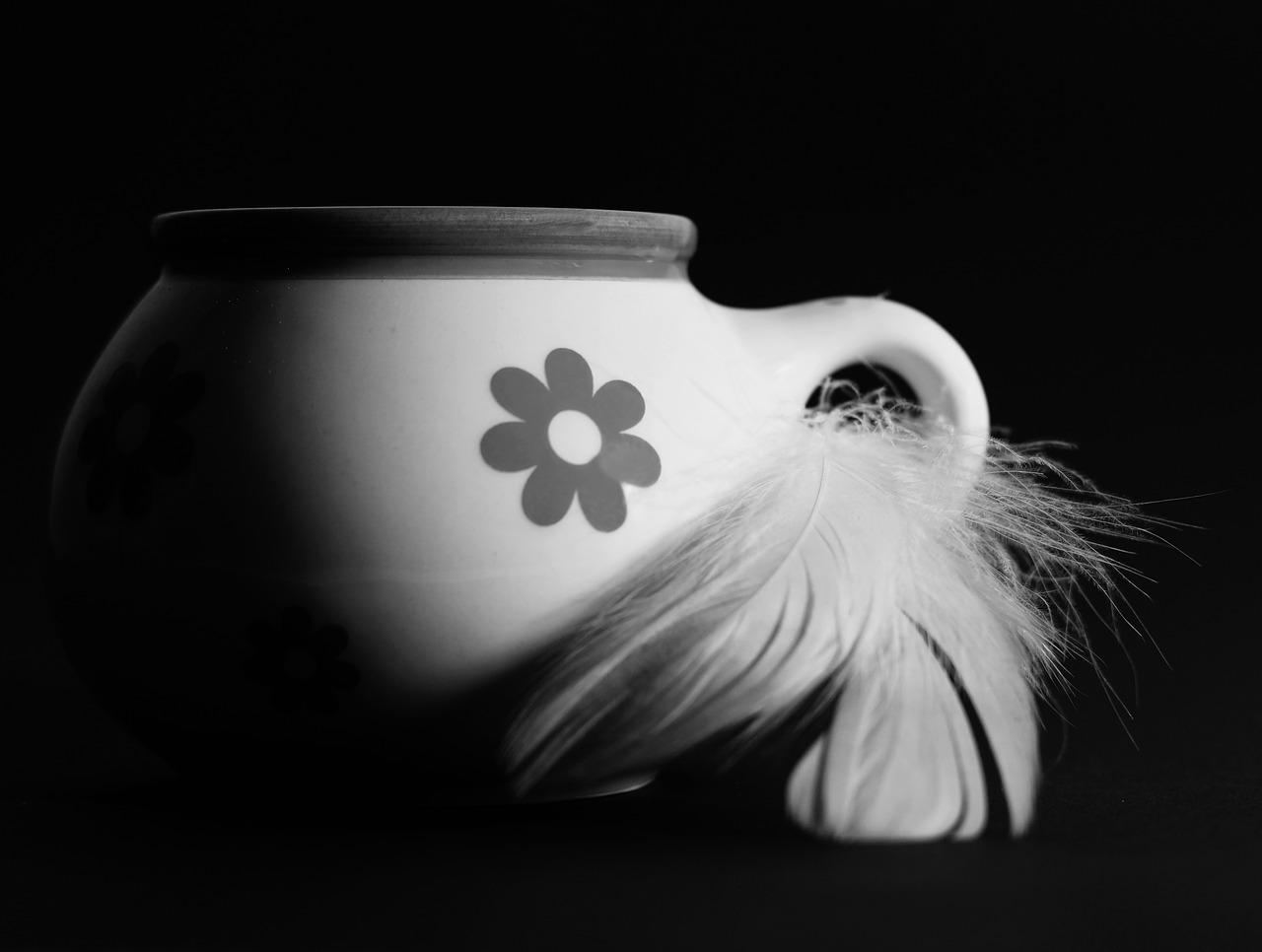 cup black and white feather free photo